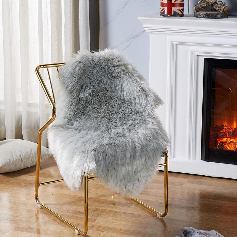 Easy Joy EasyJoy Ultra Soft Fluffy Shaggy Area Rug Faux Fur Rug Chair Cover Seat Pad Fuzzy Area Rug for Bedroom Floor Sofa Living Room (2 x 3 ft Sheepskin, Light Grey) - Image 2